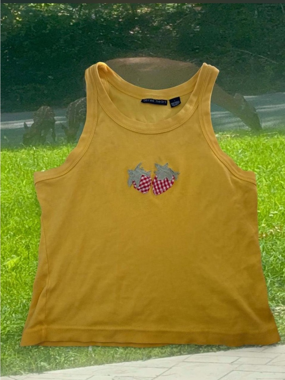 Coquette Yellow Ribbed Tank Top w/ Sewn On Embroidered Strawberry’s